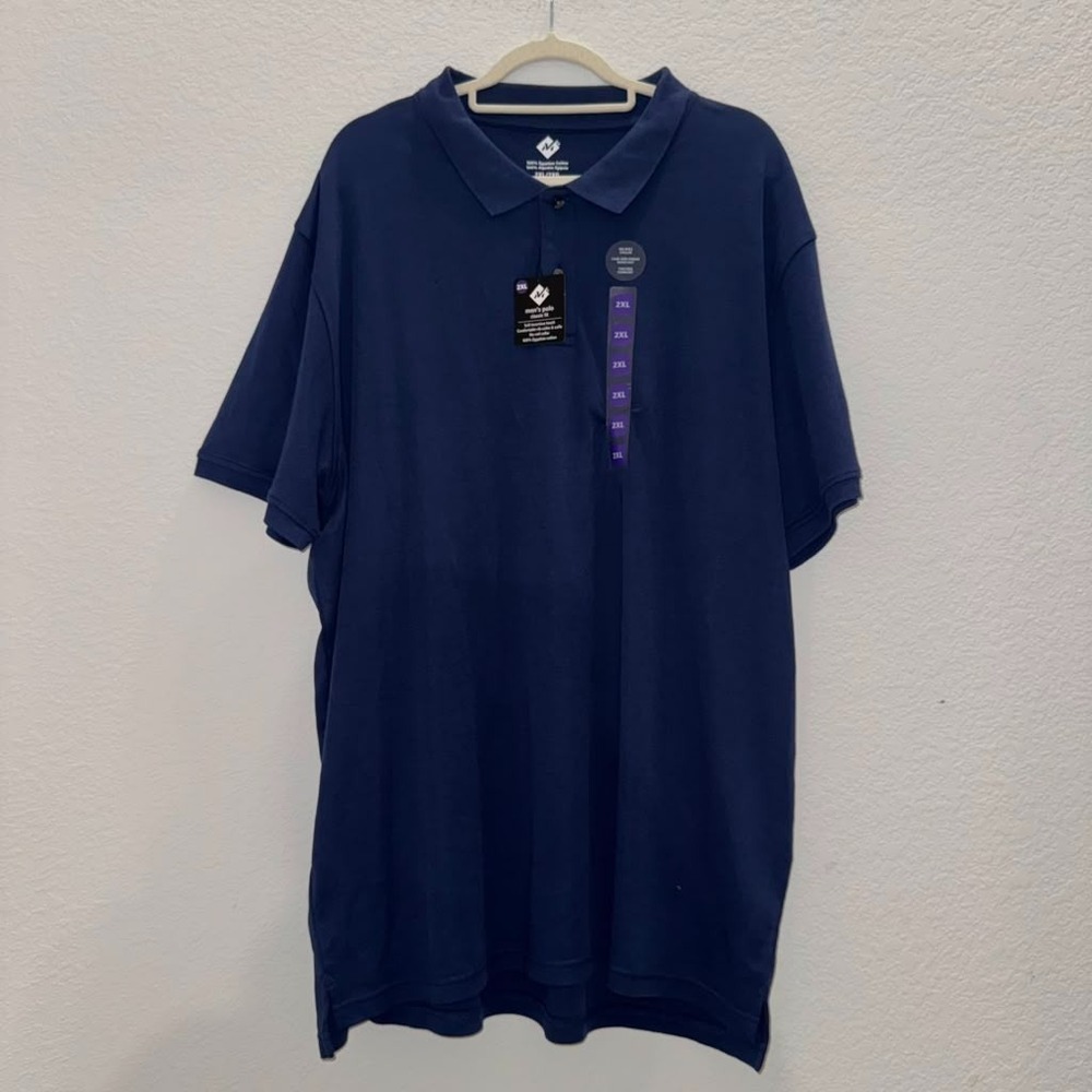 NWT Member Mark Men's Size 2XL Polo Shirt 100% Egyptian Cotton Blue Golf Outdoor